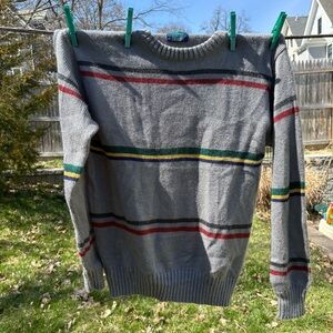 Vintage arrow sweater, men’s large, gray striped crewneck pullover